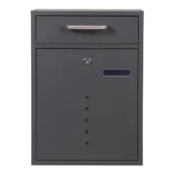 Wiltec Briefkasten anthrazit V51 Postkasten mit Namensschild, Sichtfenstern und 2 Schlüsseln als Wandbriefkasten oder Standbriefkasten