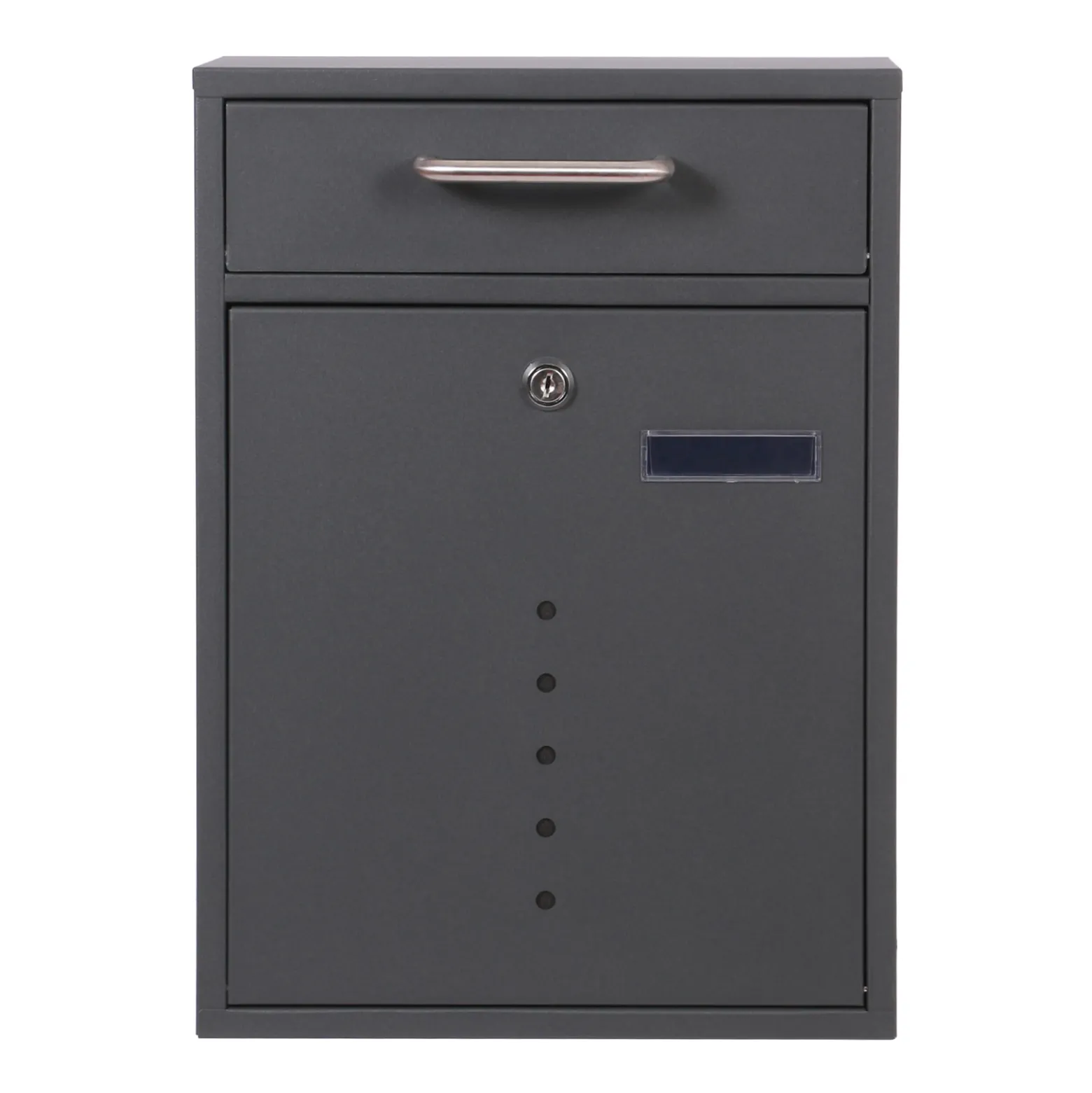 Wiltec Briefkasten anthrazit V51 Postkasten mit Namensschild, Sichtfenstern und 2 Schlüsseln als Wandbriefkasten oder Standbriefkasten