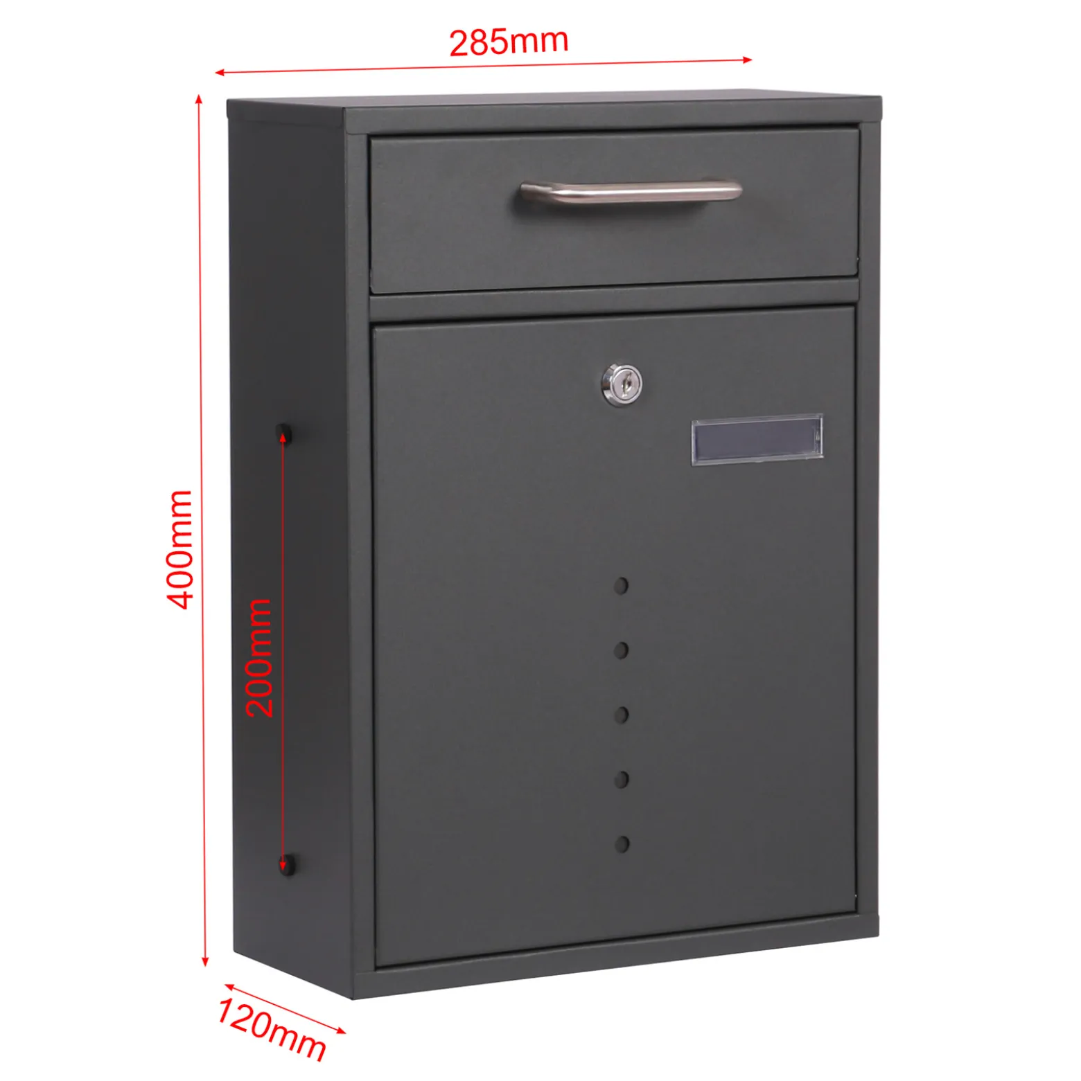 Wiltec Briefkasten anthrazit V51 Postkasten mit Namensschild, Sichtfenstern und 2 Schlüsseln als Wandbriefkasten oder Standbriefkasten