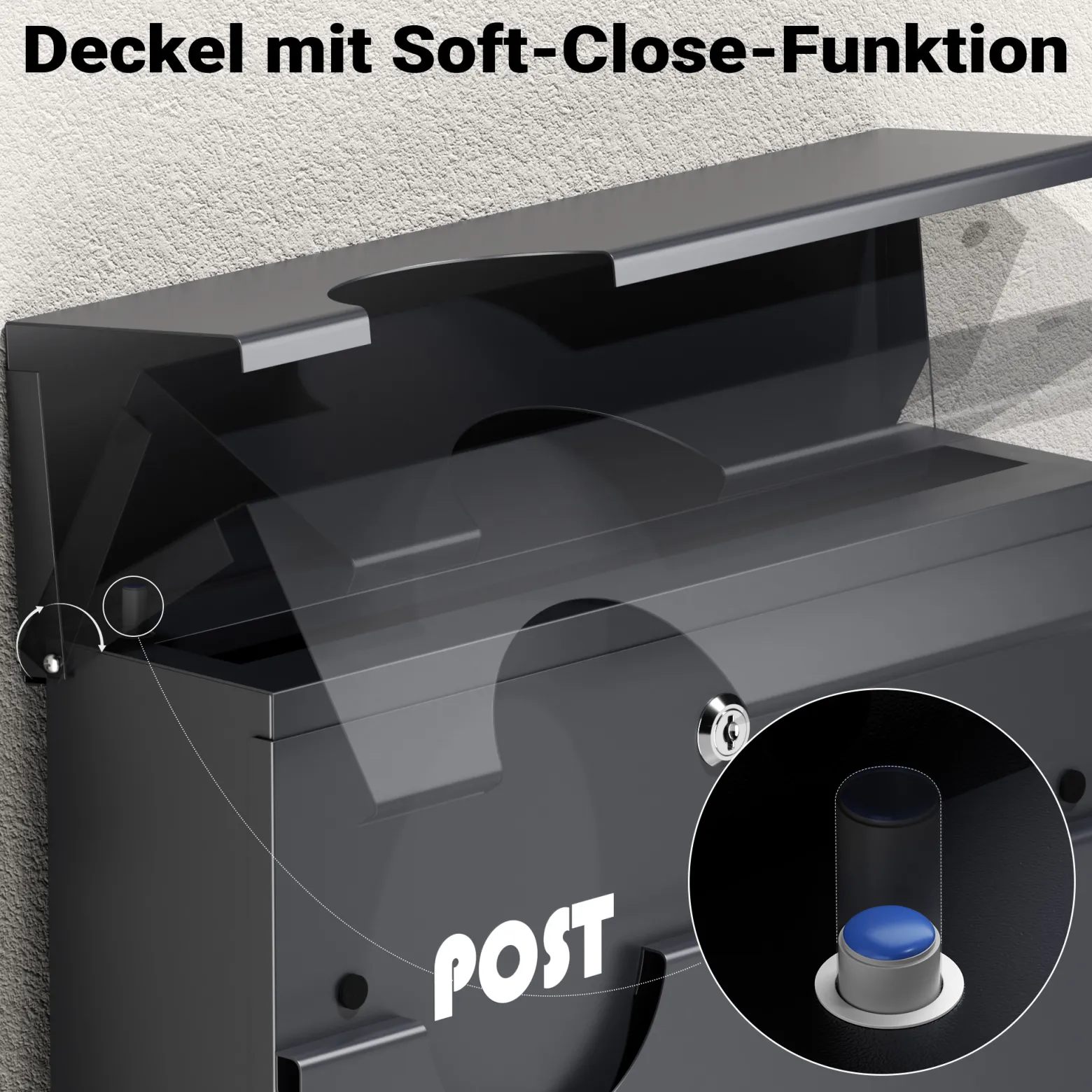 Wiltec Briefkasten Anthrazit V62 aus Stahl 37 x 11 x 37 cm, Wandbriefkasten mit Zeitungsfach und Schlüssel