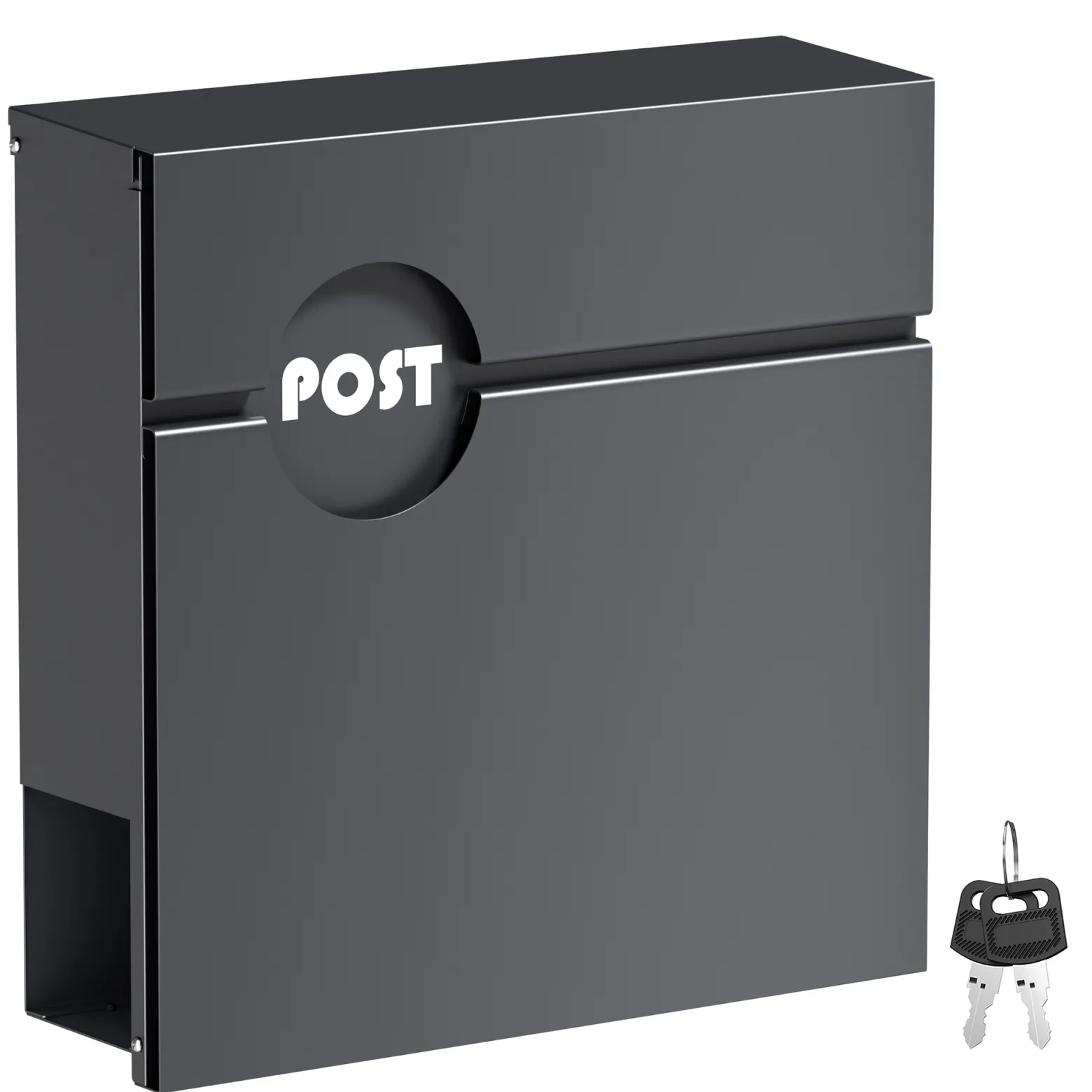 Wiltec Briefkasten Anthrazit V62 aus Stahl 37 x 11 x 37 cm, Wandbriefkasten mit Zeitungsfach und Schlüssel