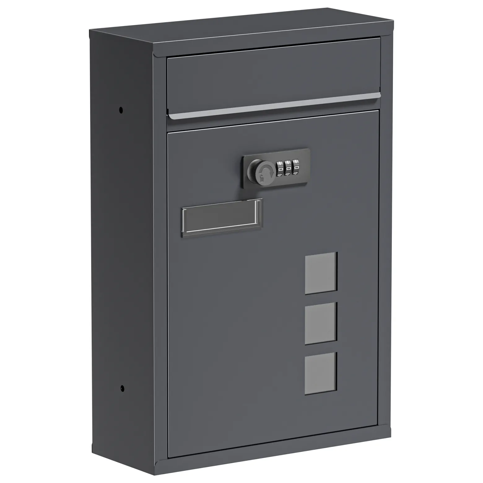 Wiltec Briefkasten anthrazit 215x320x90mm Briefkasten mit Zahlenschloss, Namensschild und Sichtfenster Postkasten aus pulverbeschichtetem Stahl