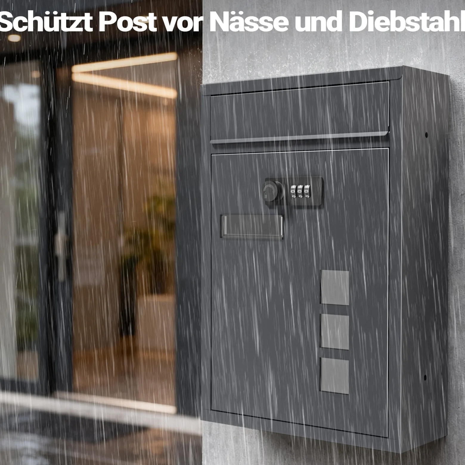 Wiltec Briefkasten anthrazit 215x320x90mm Briefkasten mit Zahlenschloss, Namensschild und Sichtfenster Postkasten aus pulverbeschichtetem Stahl