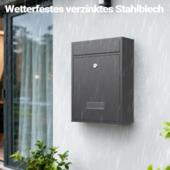 Wiltec Briefkasten anthrazit V10 Postkasten mit Namensschild, großem Briefschlitz und 2 Schlüsseln Wandbriefkasten aus pulverbeschichtetem Stahl