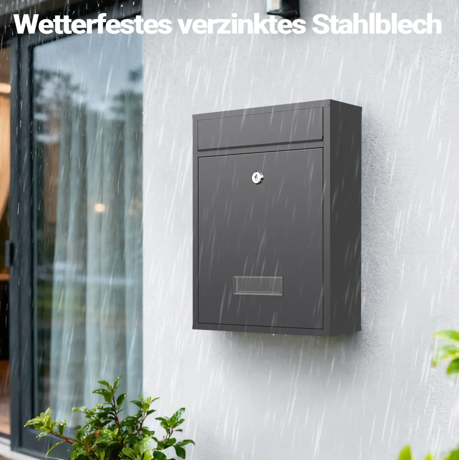 Wiltec Briefkasten anthrazit V10 Postkasten mit Namensschild, großem Briefschlitz und 2 Schlüsseln Wandbriefkasten aus pulverbeschichtetem Stahl