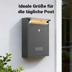 Wiltec Briefkasten anthrazit V10 Postkasten mit Namensschild, großem Briefschlitz und 2 Schlüsseln Wandbriefkasten aus pulverbeschichtetem Stahl