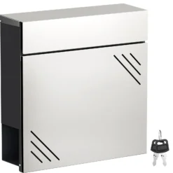 Wiltec Briefkasten Edelstahl V63 37 x 11 x 37 cm, Wandbriefkasten mit Zeitungsfach und Schlüssel