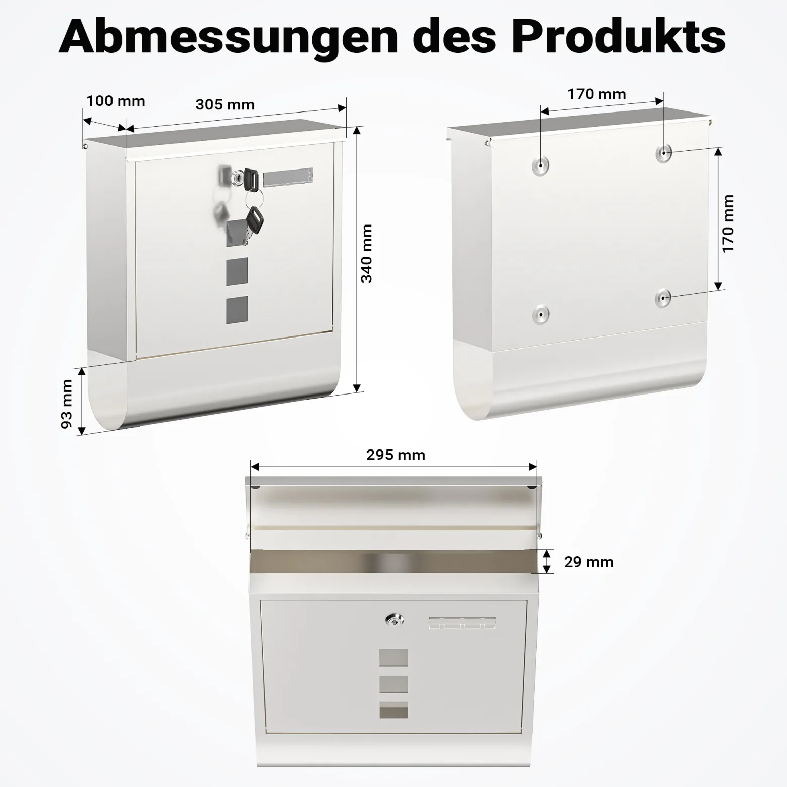 Wiltec Briefkasten mit Zeitungsrolle 305 x 95 x 335 mm, Wandbriefkasten mit Namensschild, Sichtfenstern, Schloss und Zeitungsrolle, Postkasten aus Edelstahl