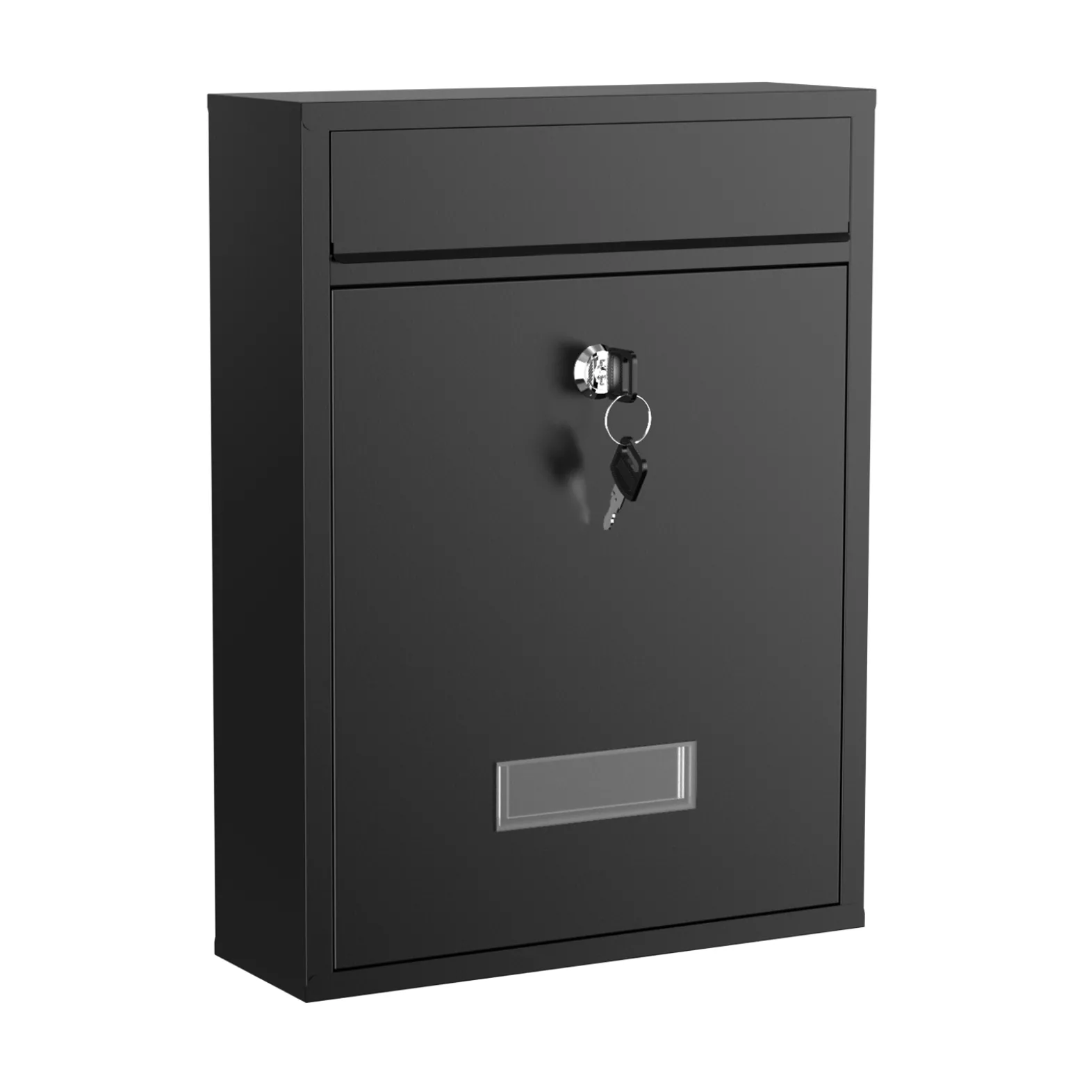 Wiltec Briefkasten schwarz V10 Postkasten mit Namensschild, großem Briefschlitz und 2 Schlüsseln Wandbriefkasten aus pulverbeschichtetem Stahl