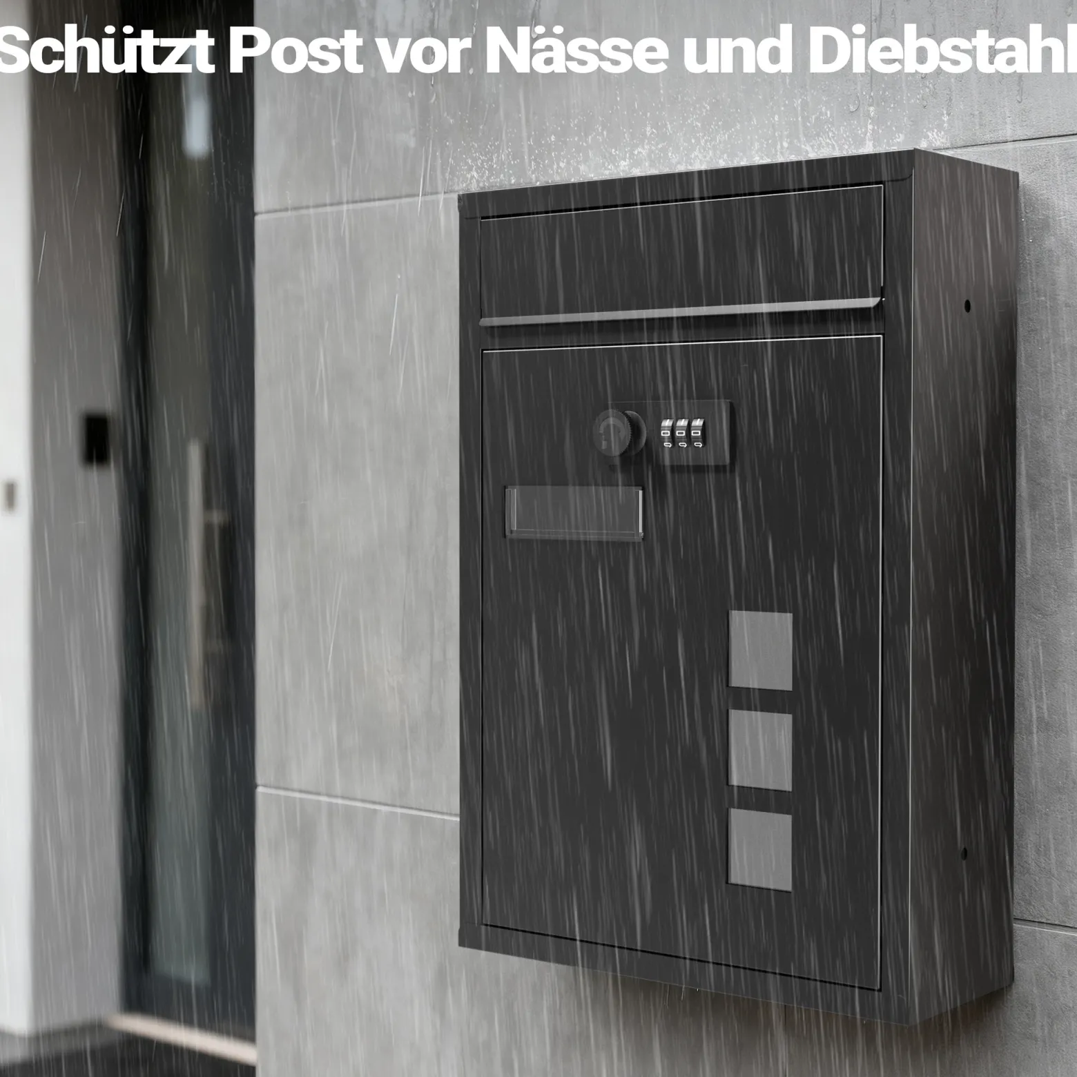 Wiltec Briefkasten schwarz 215x320x90mm Briefkasten mit Zahlenschloss, Namensschild und Sichtfenster Postkasten aus pulverbeschichtetem Stahl