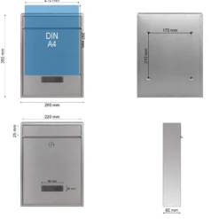 Wiltec Briefkasten silberfarben V10 Postkasten mit Namensschild, großem Briefschlitz und 2 Schlüsseln Wandbriefkasten aus pulverbeschichtetem Stahl