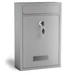 Wiltec Briefkasten silberfarben V11 Postkasten mit Namensschild, großem Briefschlitz und 2 Schlüsseln Wandbriefkasten aus pulverbeschichtetem Stahl