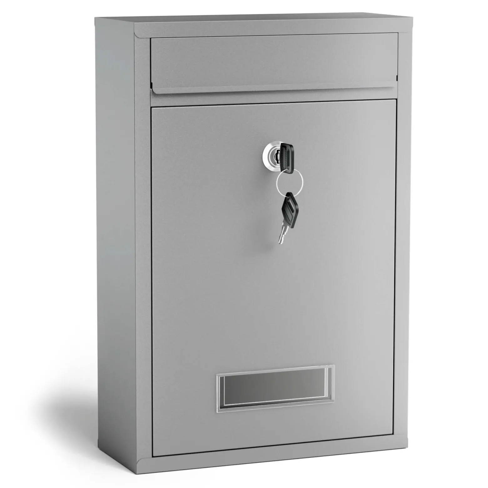 Wiltec Briefkasten silberfarben V11 Postkasten mit Namensschild, großem Briefschlitz und 2 Schlüsseln Wandbriefkasten aus pulverbeschichtetem Stahl
