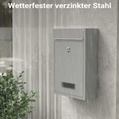 Wiltec Briefkasten silberfarben V11 Postkasten mit Namensschild, großem Briefschlitz und 2 Schlüsseln Wandbriefkasten aus pulverbeschichtetem Stahl