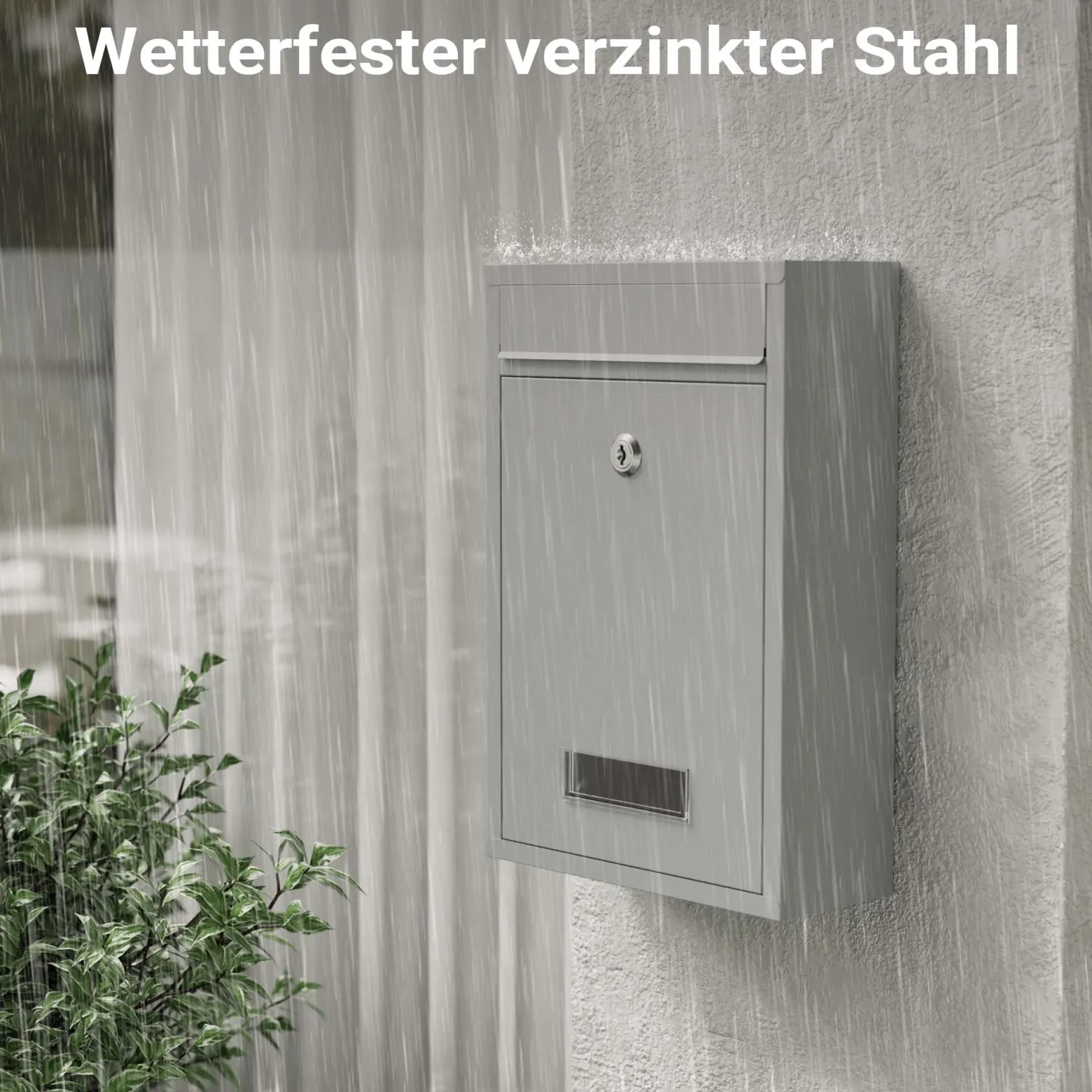 Wiltec Briefkasten silberfarben V11 Postkasten mit Namensschild, großem Briefschlitz und 2 Schlüsseln Wandbriefkasten aus pulverbeschichtetem Stahl