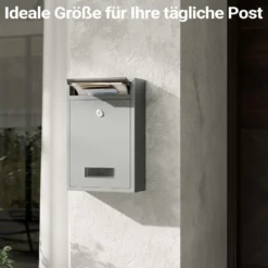 Wiltec Briefkasten silberfarben V11 Postkasten mit Namensschild, großem Briefschlitz und 2 Schlüsseln Wandbriefkasten aus pulverbeschichtetem Stahl