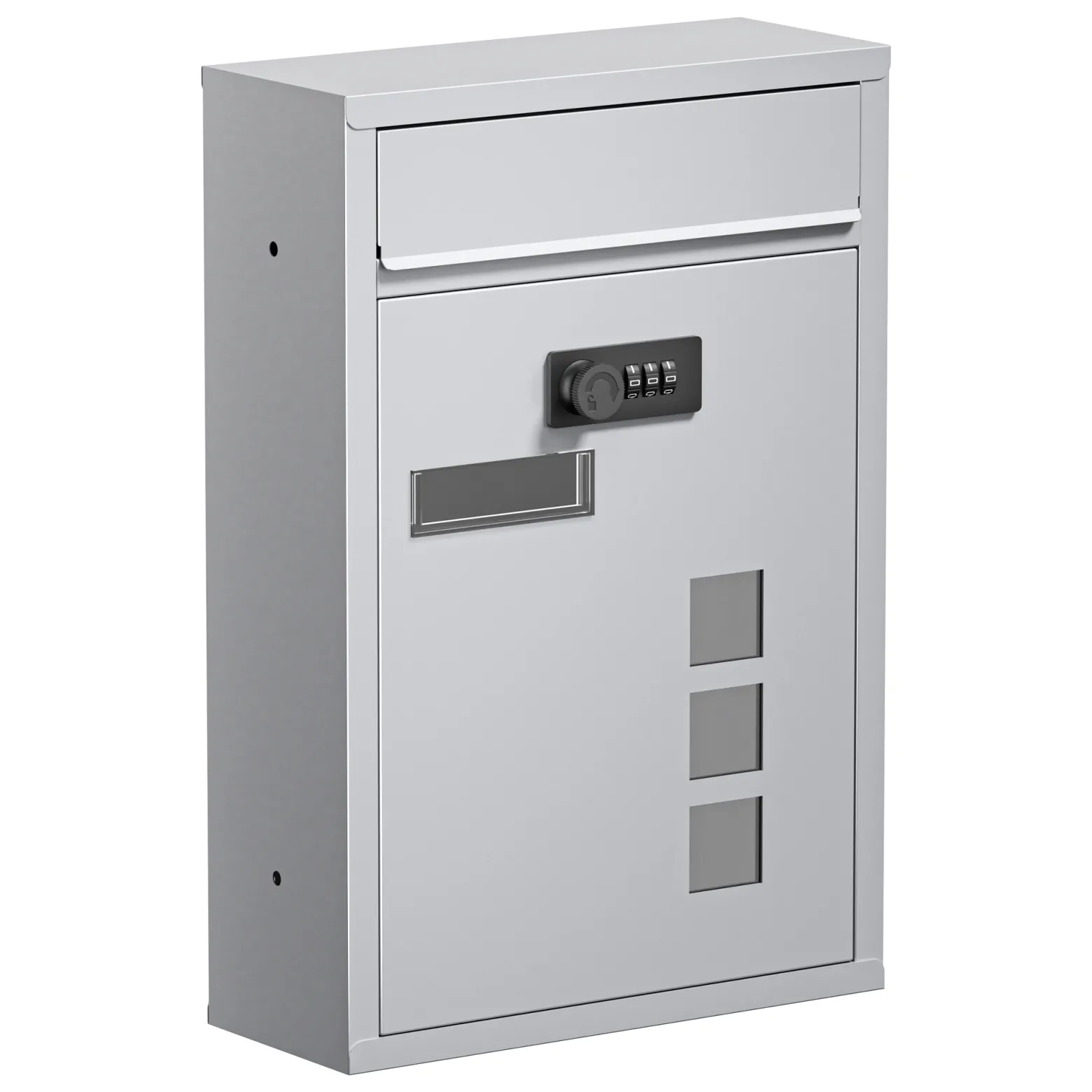 Wiltec Briefkasten silberfarben 215x320x90mm Briefkasten mit Zahlenschloss, Namensschild und Sichtfenster Postkasten aus pulverbeschichtetem Stahl