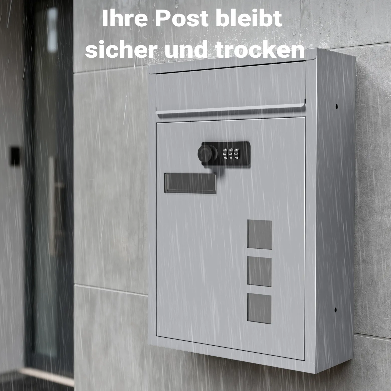 Wiltec Briefkasten silberfarben 215x320x90mm Briefkasten mit Zahlenschloss, Namensschild und Sichtfenster Postkasten aus pulverbeschichtetem Stahl