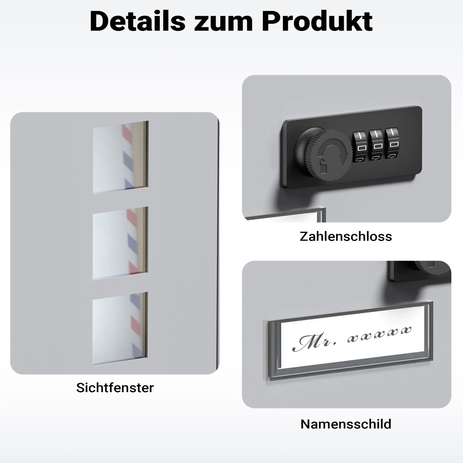 Wiltec Briefkasten silberfarben 215x320x90mm Briefkasten mit Zahlenschloss, Namensschild und Sichtfenster Postkasten aus pulverbeschichtetem Stahl