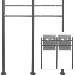 Wiltec Briefkasten Ständer 2-fach Anthrazit 1200 x 1000 mm, Doppel Standfuß für Postkasten Briefkästen Mailbox, Briefkastenständer aus Stahl für Standbriefkasten
