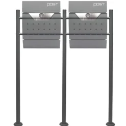 Wiltec Briefkasten Ständer 2-fach Anthrazit 1200 x 1000 mm, Doppel Standfuß für Postkasten Briefkästen Mailbox, Briefkastenständer aus Stahl für Standbriefkasten