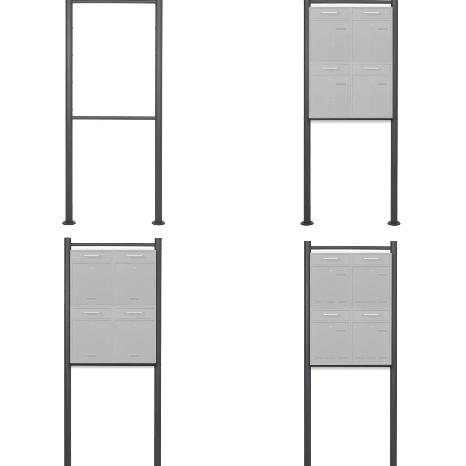 Wiltec Briefkasten Ständer 4-fach Anthrazit 1700 x 700 mm, Vierfach Standfuß für Postkasten Briefkästen Mailbox, Briefkastenständer aus Stahl für Standbriefkasten