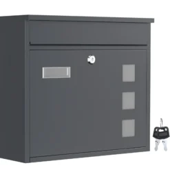 Wiltec Briefkasten V12 Anthrazit 360 x 115 x 320 mm, Wandbriefkasten mit Schloss, Sichtfenstern und Namensschild, Postkasten aus Stahl galvanisiert