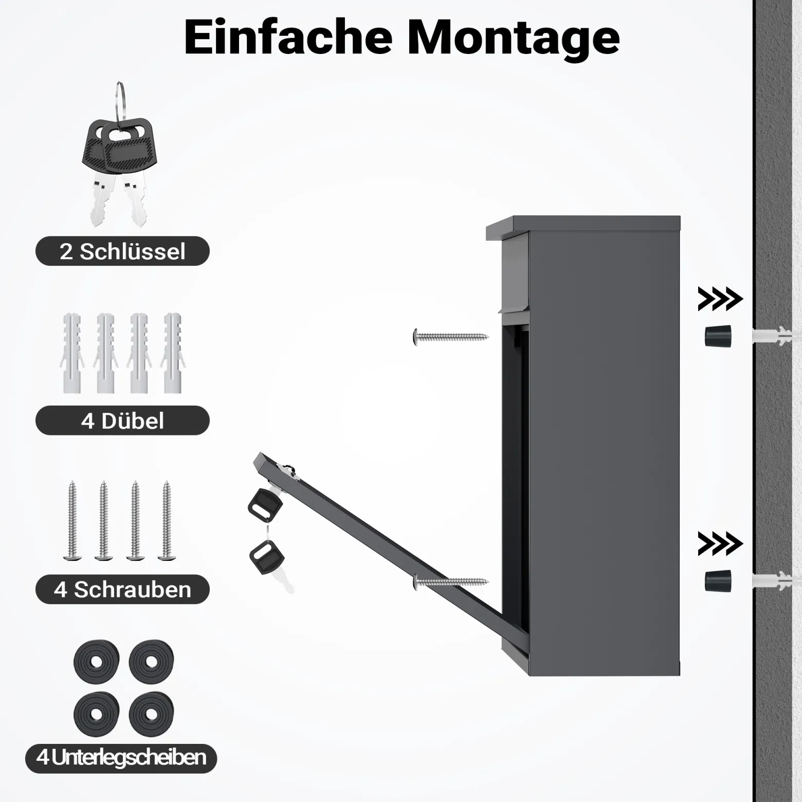 Wiltec Briefkasten V13 Anthrazit 360 x 105 x 315 mm, Wandbriefkasten mit Schloss und Klappe, Postkasten aus Stahl pulverbeschichtet