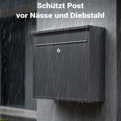 Wiltec Briefkasten V13 Anthrazit 360 x 105 x 315 mm, Wandbriefkasten mit Schloss und Klappe, Postkasten aus Stahl pulverbeschichtet