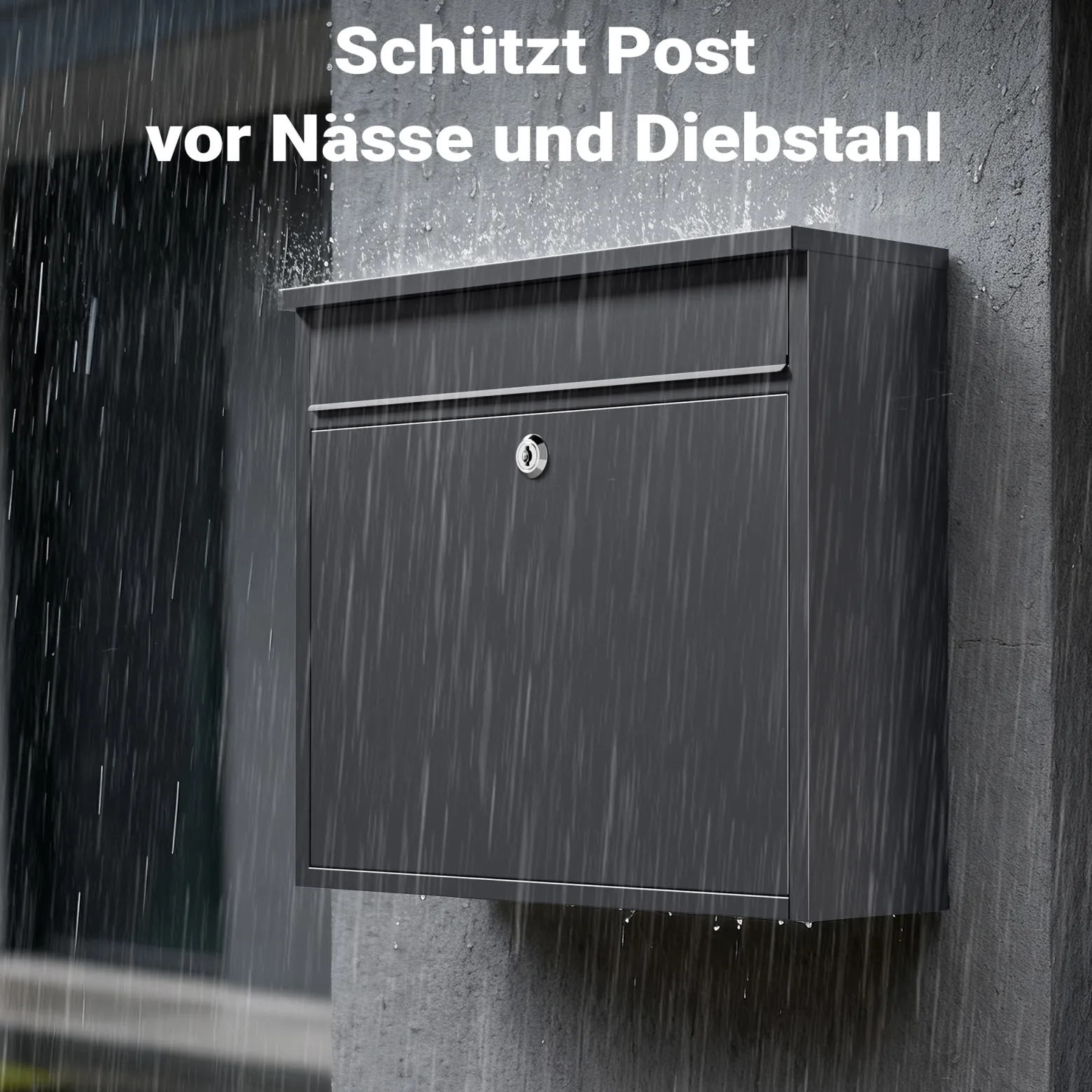 Wiltec Briefkasten V13 Anthrazit 360 x 105 x 315 mm, Wandbriefkasten mit Schloss und Klappe, Postkasten aus Stahl pulverbeschichtet