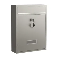 Wiltec Briefkasten V10 Edelstahl 260 x 90 x 350 mm, Wandbriefkasten mit Schloss und Namensschild, Postkasten aus Stahl