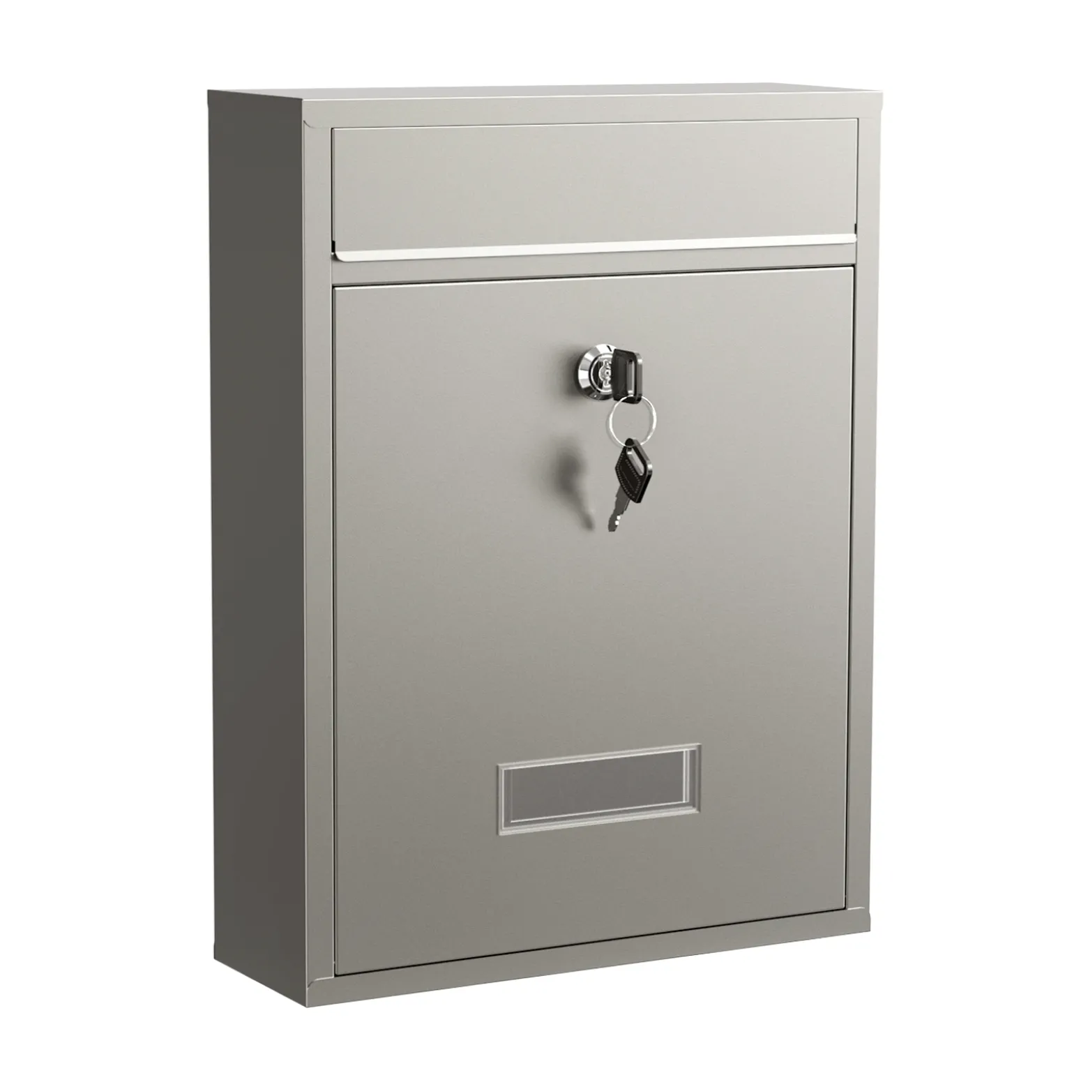 Wiltec Briefkasten V10 Edelstahl 260 x 90 x 350 mm, Wandbriefkasten mit Schloss und Namensschild, Postkasten aus Stahl