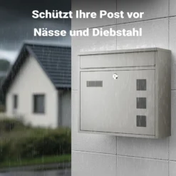 Wiltec Briefkasten V12 Edelstahl 360 x 115 x 315 mm, Wandbriefkasten mit Schloss, Sichtfenstern und Namensschild, Postkasten aus Stahl