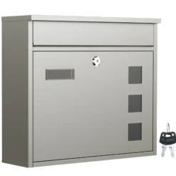 Wiltec Briefkasten V12 Edelstahl 360 x 115 x 315 mm, Wandbriefkasten mit Schloss, Sichtfenstern und Namensschild, Postkasten aus Stahl