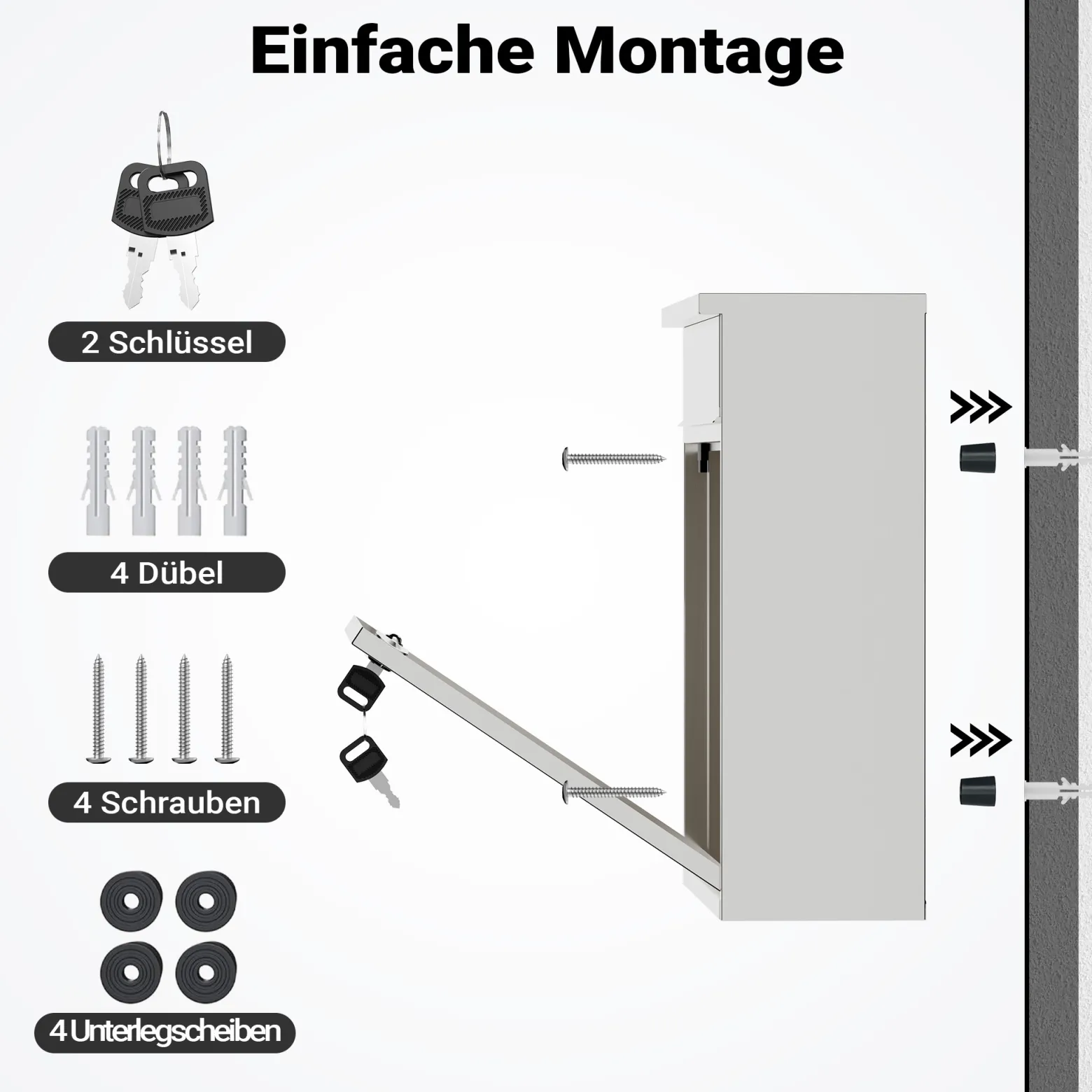 Wiltec Briefkasten V13 Edelstahl 360 x 115 x 320 mm, Wandbriefkasten mit Schloss und Klappe, Postkasten aus Stahl