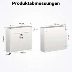 Wiltec Briefkasten V13 Edelstahl 360 x 115 x 320 mm, Wandbriefkasten mit Schloss und Klappe, Postkasten aus Stahl