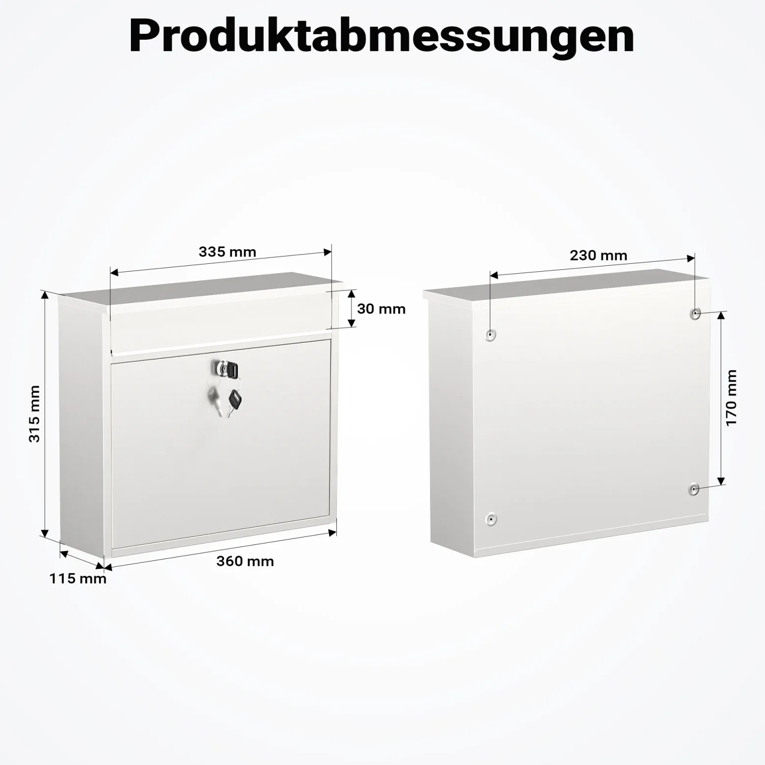 Wiltec Briefkasten V13 Edelstahl 360 x 115 x 320 mm, Wandbriefkasten mit Schloss und Klappe, Postkasten aus Stahl