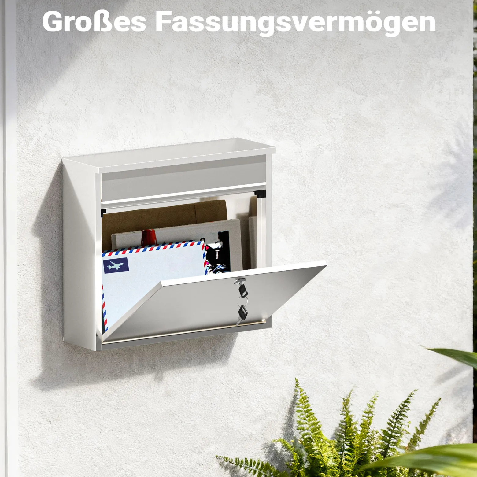 Wiltec Briefkasten V13 Edelstahl 360 x 115 x 320 mm, Wandbriefkasten mit Schloss und Klappe, Postkasten aus Stahl