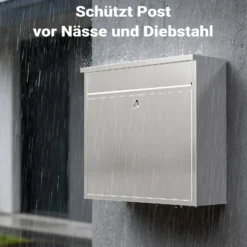 Wiltec Briefkasten V13 Edelstahl 360 x 115 x 320 mm, Wandbriefkasten mit Schloss und Klappe, Postkasten aus Stahl