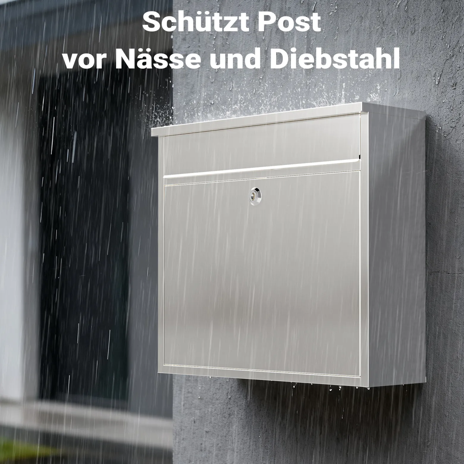 Wiltec Briefkasten V13 Edelstahl 360 x 115 x 320 mm, Wandbriefkasten mit Schloss und Klappe, Postkasten aus Stahl