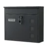 Wiltec Briefkasten V12 schwarz 362 x 115 x 315 mm, Wandbriefkasten mit Schloss, Sichtfenstern und Namensschild, Postkasten aus Stahl galvanisiert
