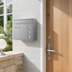 Wiltec Briefkasten V12 silberfarben 360 x 105 x 315 mm, Wandbriefkasten mit Schloss, Sichtfenstern und Namensschild, Postkasten aus Stahl galvanisiert