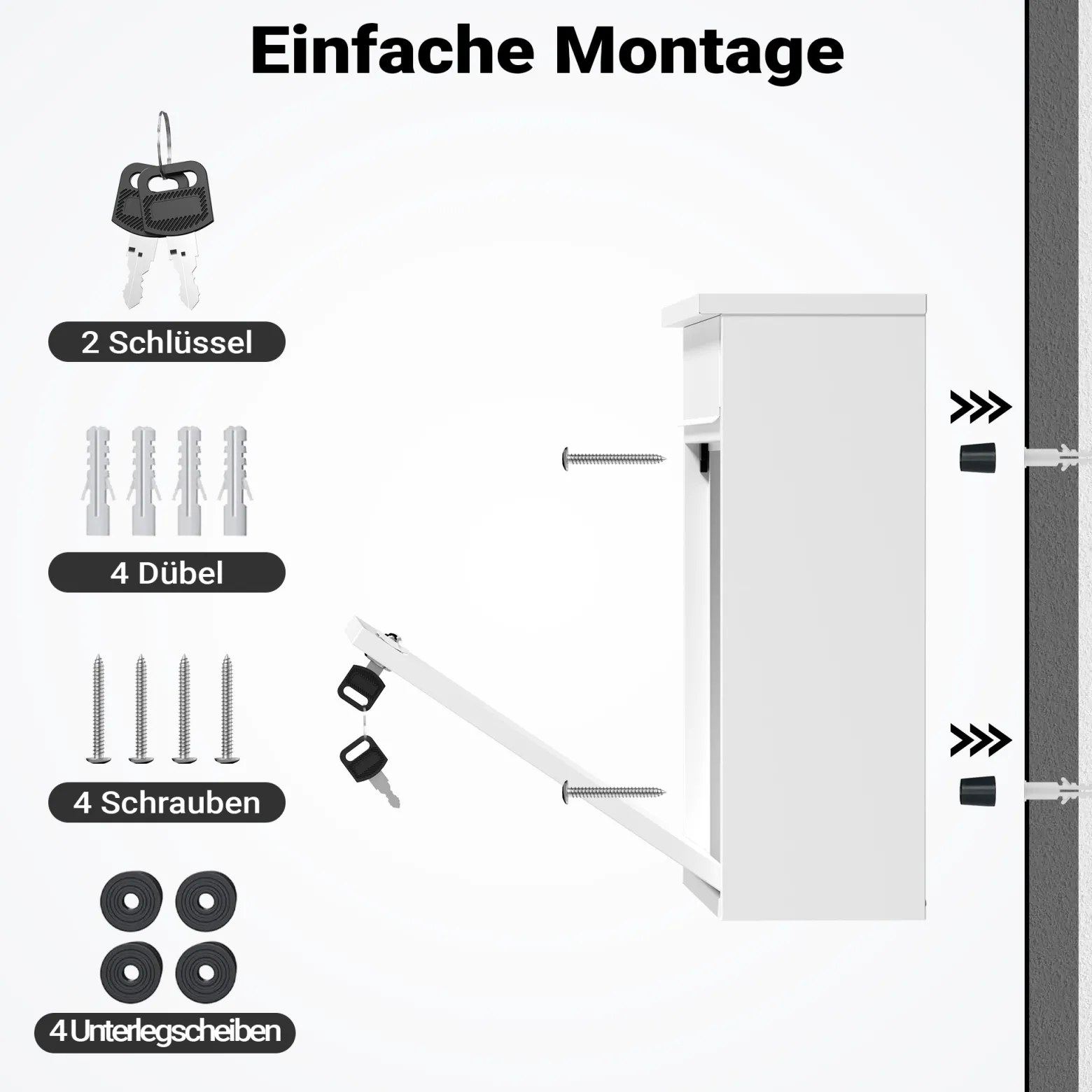 Wiltec Briefkasten V13 weiß 360 x 105 x 315 mm, Wandbriefkasten mit Schloss und Klappe, Postkasten aus Stahl pulverbeschichtet