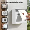 Wiltec Briefkasten V12 weiß 360 x 115 x 320 mm, Wandbriefkasten mit Schloss, Sichtfenstern und Namensschild, Postkasten aus Stahl galvanisiert