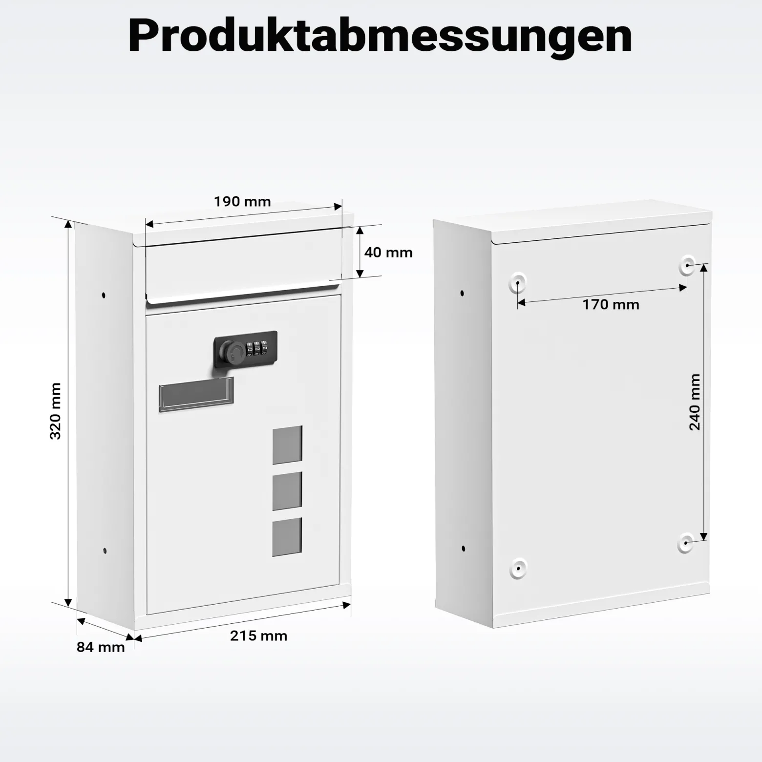 Wiltec Briefkasten weiß 215x320x90mm Briefkasten mit Zahlenschloss, Namensschild und Sichtfenster Postkasten aus pulverbeschichtetem Stahl