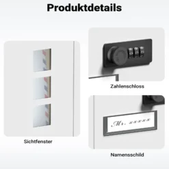 Wiltec Briefkasten weiß 215x320x90mm Briefkasten mit Zahlenschloss, Namensschild und Sichtfenster Postkasten aus pulverbeschichtetem Stahl
