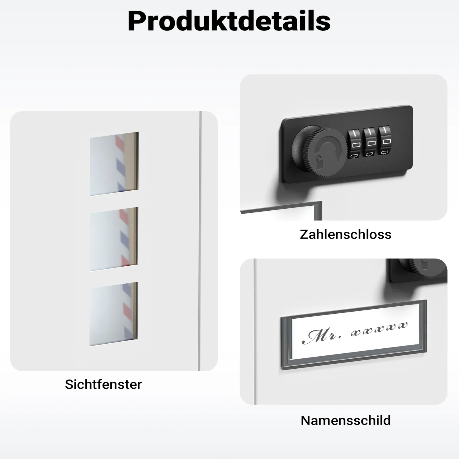 Wiltec Briefkasten weiß 215x320x90mm Briefkasten mit Zahlenschloss, Namensschild und Sichtfenster Postkasten aus pulverbeschichtetem Stahl