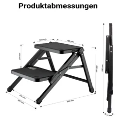 Wiltec Camping Doppeltrittstufe bis 200 kg, 2 Stufen Tritt aus Stahl, Trittleiter für Camping, Outdoor und Haushalt
