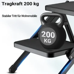 Wiltec Camping Doppeltrittstufe bis 200 kg, 2 Stufen Tritt aus Stahl, Trittleiter für Camping, Outdoor und Haushalt