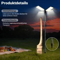 Wiltec Campinglampe V2 LED Strahler 115W 11224 Lumen mit Teleskopstange und Halterung höhenverstellbar Anschluss an 12V-Stromquelle für Camping, Outdoor-Aktivitäten, Baustellen und Notfallsituationen